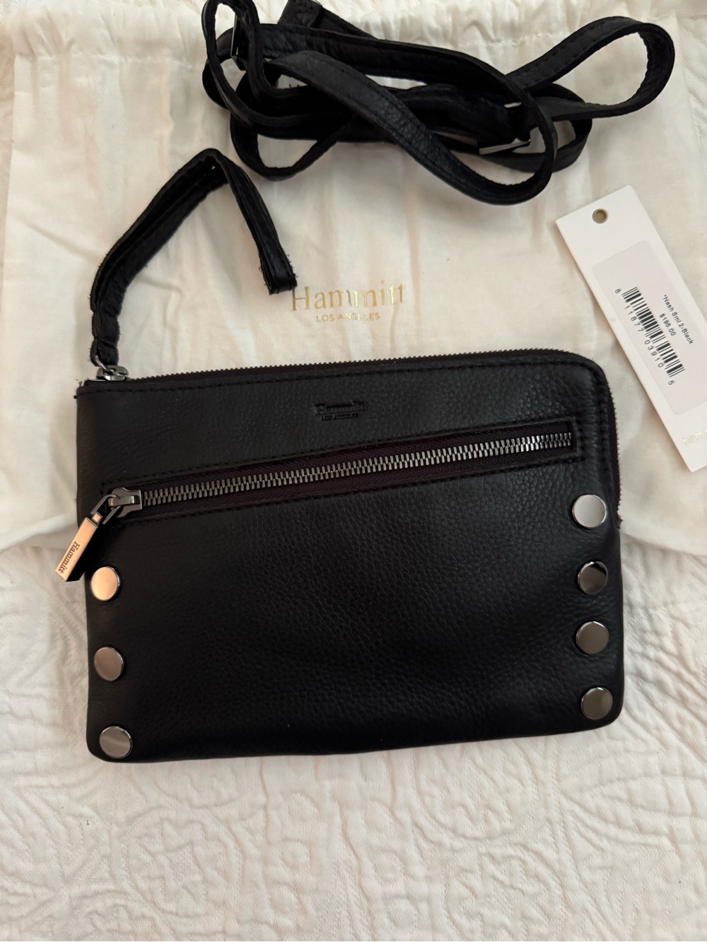 Hammitt Black Leather Crossbody Wristlet with Bronze Hardware